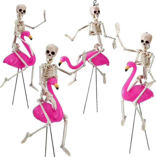 Main image of 8 Pcs Classic Halloween Skeleton Flamingo Yard Sign Decor, Pink, S
