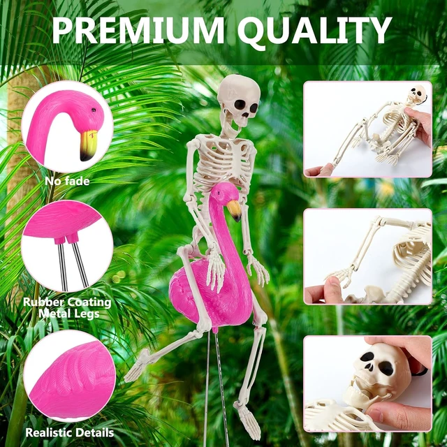 Alt view image 3 of 6 - 8 Pcs Classic Halloween Skeleton Flamingo Yard Sign Decor, Pink, S