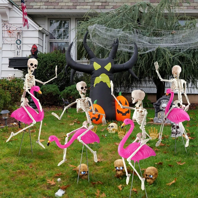 Alt view image 5 of 6 - 8 Pcs Classic Halloween Skeleton Flamingo Yard Sign Decor, Pink, S