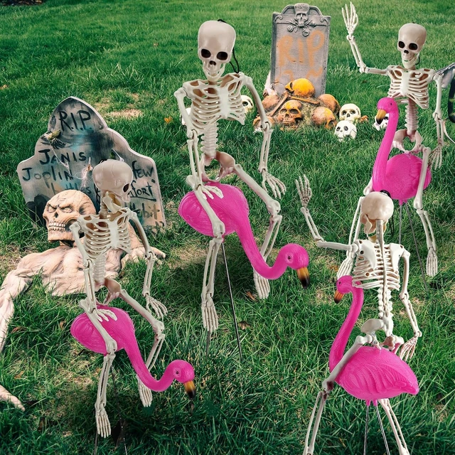 Alt view image 6 of 6 - 8 Pcs Classic Halloween Skeleton Flamingo Yard Sign Decor, Pink, S