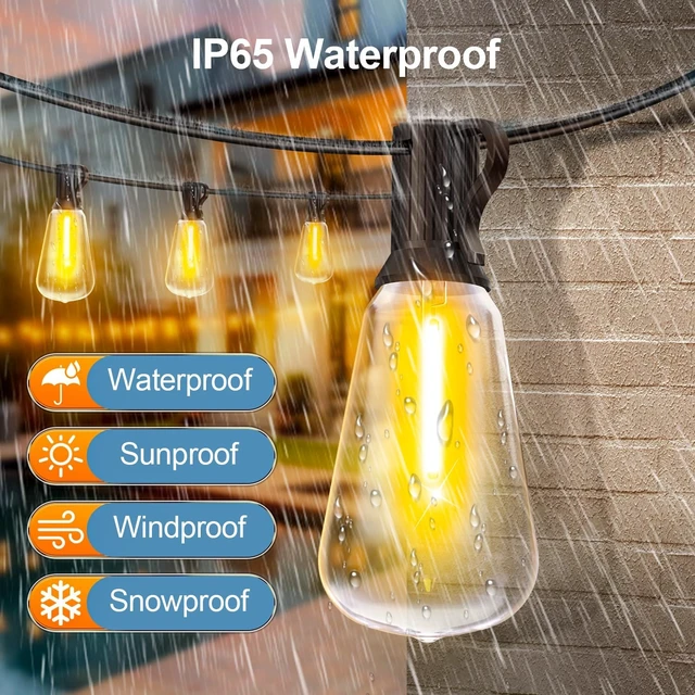 Alt view image 6 of 7 - 150Ft Outdoor LED String Patio Lights Waterproof Dimmable ST38 Shatterproof Bulbs with Remote, Connectable Hanging Lighting for Backyard, Yard, Gazebo, Porch Party