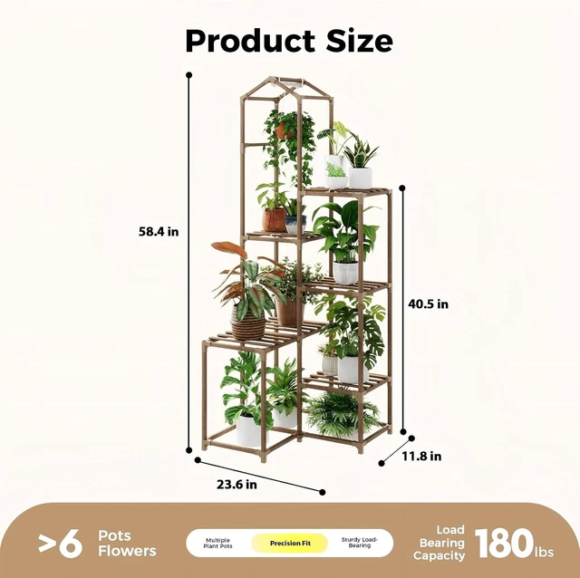 Alt view image 2 of 6 - Tall Corner Plant Stands with Grow Lights Indoor Outdoor Shelves for Multiple Plants & Hanging Planters, Living Room, Patio, Garden Decor