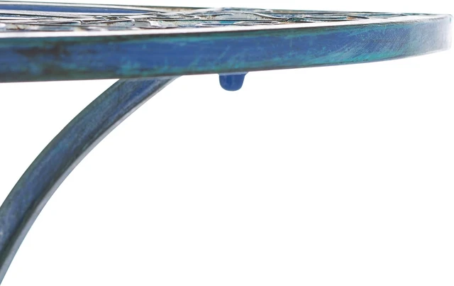 Alt view image 3 of 6 - Annalise Half-Moon Outdoor Accent Table Mossy Blue Iron Metal with Vintage Baroque Scrollwork, 35.5" W x 18.5" D x 29" H (PAT5008C)