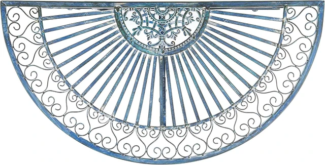 Alt view image 5 of 6 - Annalise Half-Moon Outdoor Accent Table Mossy Blue Iron Metal with Vintage Baroque Scrollwork, 35.5" W x 18.5" D x 29" H (PAT5008C)