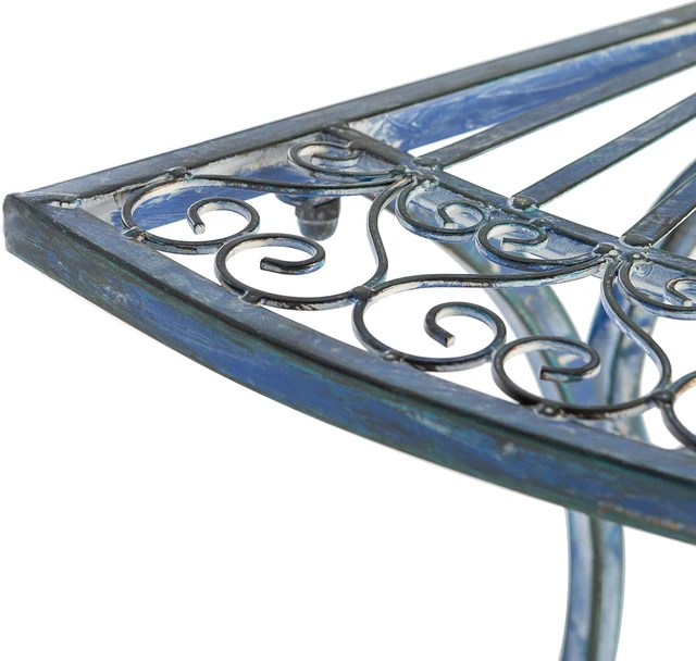Alt view image 4 of 6 - Annalise Half-Moon Outdoor Accent Table Mossy Blue Iron Metal with Vintage Baroque Scrollwork, 35.5" W x 18.5" D x 29" H (PAT5008C)