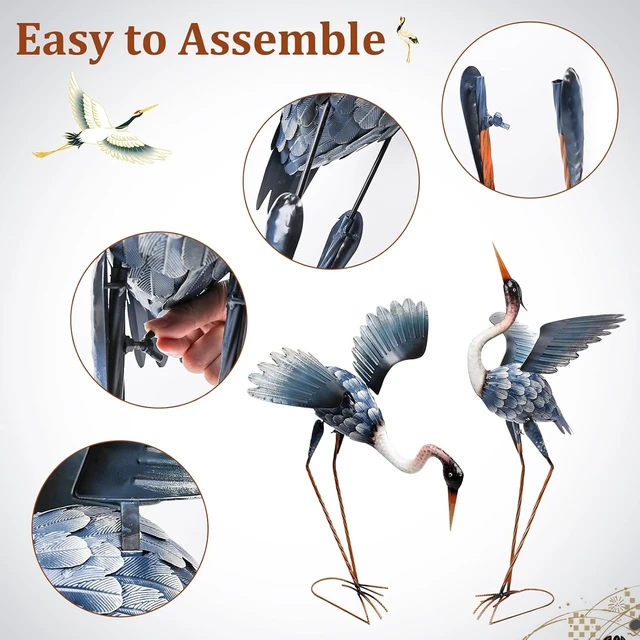 Alt view image 3 of 7 - 2 Pack Blue Heron Outdoor Garden Statues Yard Crane Decoration