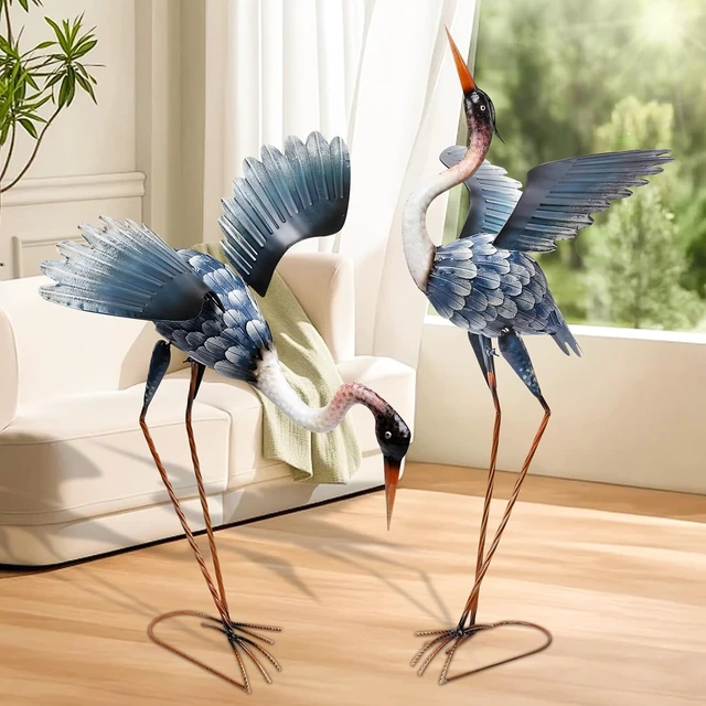Alt view image 4 of 7 - 2 Pack Blue Heron Outdoor Garden Statues Yard Crane Decoration