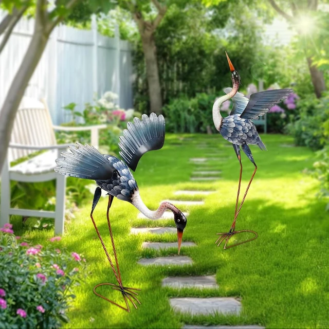 Alt view image 5 of 7 - 2 Pack Blue Heron Outdoor Garden Statues Yard Crane Decoration