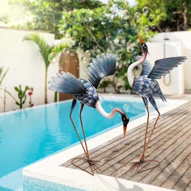Alt view image 6 of 7 - 2 Pack Blue Heron Outdoor Garden Statues Yard Crane Decoration