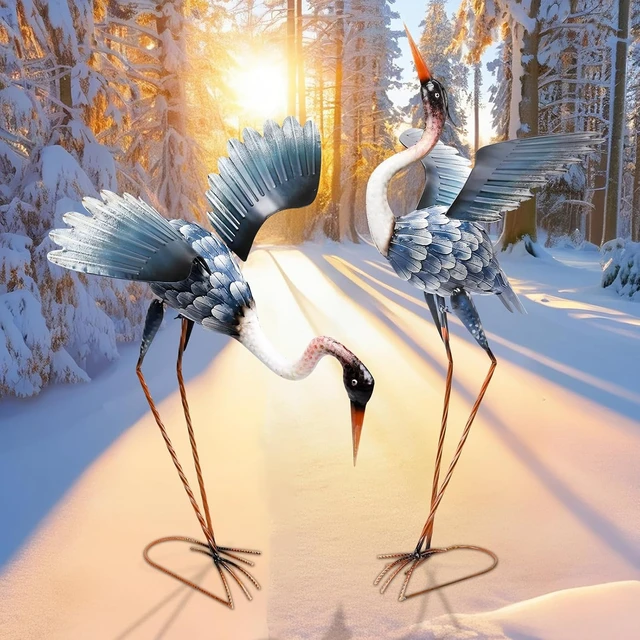Alt view image 7 of 7 - 2 Pack Blue Heron Outdoor Garden Statues Yard Crane Decoration
