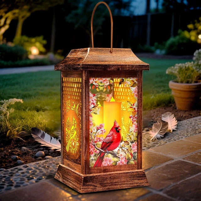 Main image of Cardinal Solar Hanging Lanterns Outdoor Metal Glass Garden Decor Lights, Waterproof for Patio Yard, Gift for Women Mom Grandma Birthday Mothers Day