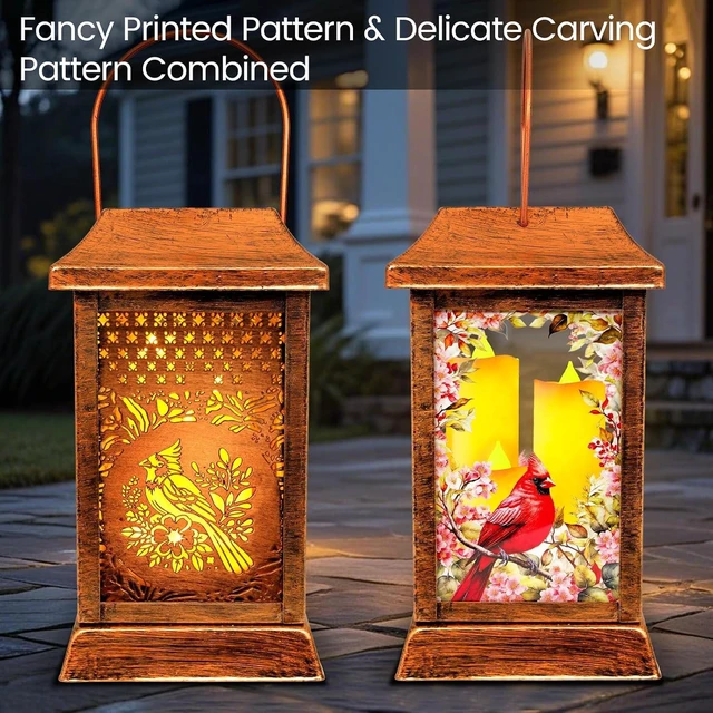 Alt view image 2 of 7 - Cardinal Solar Hanging Lanterns Outdoor Metal Glass Garden Decor Lights, Waterproof for Patio Yard, Gift for Women Mom Grandma Birthday Mothers Day