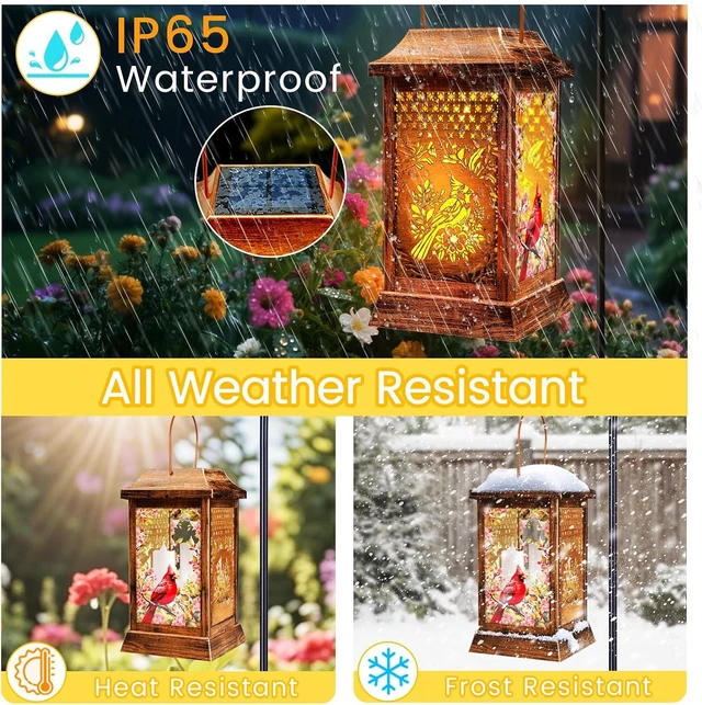 Alt view image 4 of 7 - Cardinal Solar Hanging Lanterns Outdoor Metal Glass Garden Decor Lights, Waterproof for Patio Yard, Gift for Women Mom Grandma Birthday Mothers Day