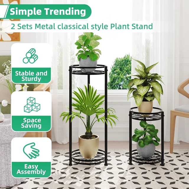 Alt view image 2 of 6 - Round Plant Stand Indoor Outdoor 31" Waterproof Metal Plant Shelf, Heavy Duty Flower Pot Display Rack, 2 Pack, Black