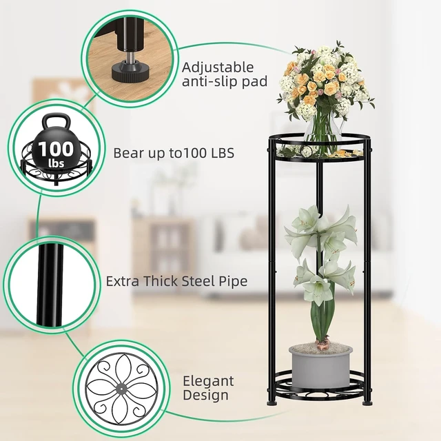 Alt view image 5 of 6 - Round Plant Stand Indoor Outdoor 31" Waterproof Metal Plant Shelf, Heavy Duty Flower Pot Display Rack, 2 Pack, Black