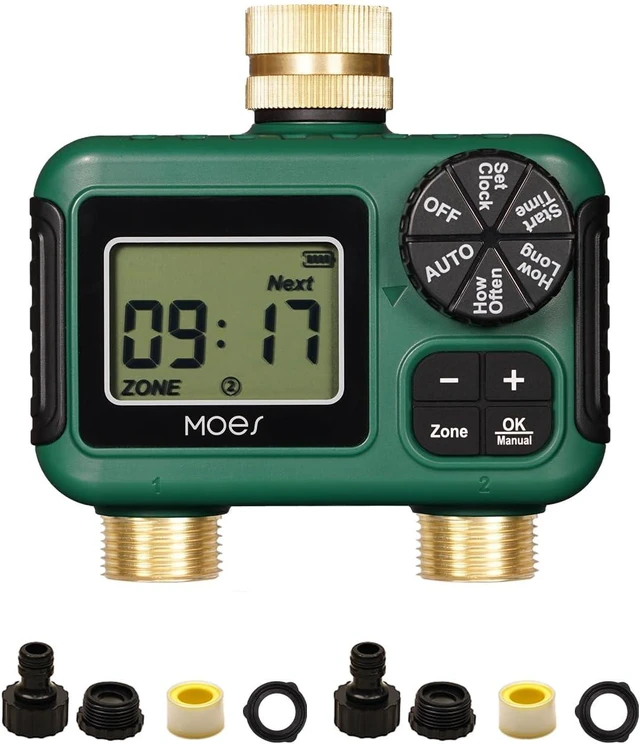 Main image of 2-Zone Garden Hose Sprinkler Timer with Brass Inlet & Outlet