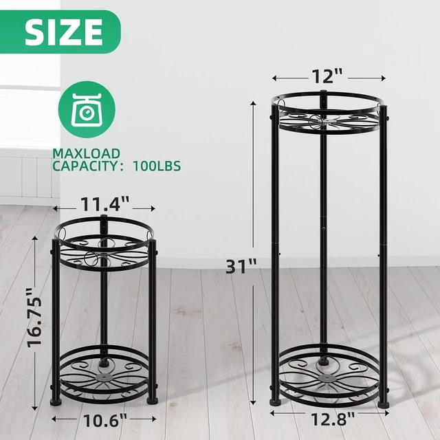 Alt view image 6 of 6 - Round Plant Stand Indoor Outdoor 31" Waterproof Metal Plant Shelf, Heavy Duty Flower Pot Display Rack, 2 Pack, Black