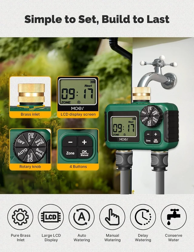 Alt view image 4 of 7 - 2-Zone Garden Hose Sprinkler Timer with Brass Inlet & Outlet