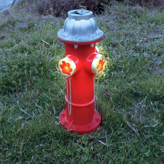 Main image of 14.5" Solar Fire Hydrant Statue for Dogs to Pee On, with Glowing Paw Prints, Garden Lawn Outdoor Decoration