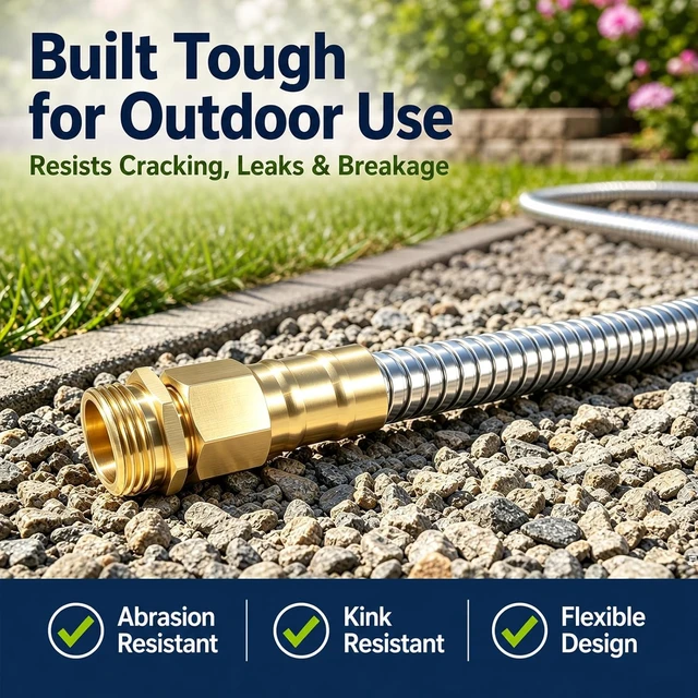 Alt view image 6 of 7 - 50 ft Metal Garden Hose 304 Stainless Steel Water Hose with Nozzle Sprayer, Flexible, Lightweight, No-Kink, Heavy Duty (50 ft)