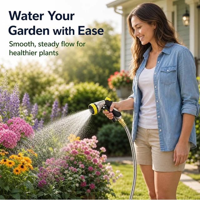 Alt view image 7 of 7 - 50 ft Metal Garden Hose 304 Stainless Steel Water Hose with Nozzle Sprayer, Flexible, Lightweight, No-Kink, Heavy Duty (50 ft)