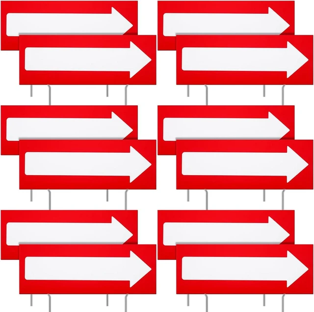 Main image of 12 Pcs 17 x 6 Inch Red Corrugated Plastic Arrow Yard Signs Double Sided Directional Stakes with 12 Inch Metal Stakes for Outdoor Lawn Garden Decor