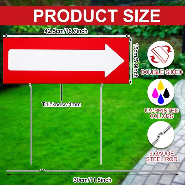 Alt view image 2 of 6 - 12 Pcs 17 x 6 Inch Red Corrugated Plastic Arrow Yard Signs Double Sided Directional Stakes with 12 Inch Metal Stakes for Outdoor Lawn Garden Decor