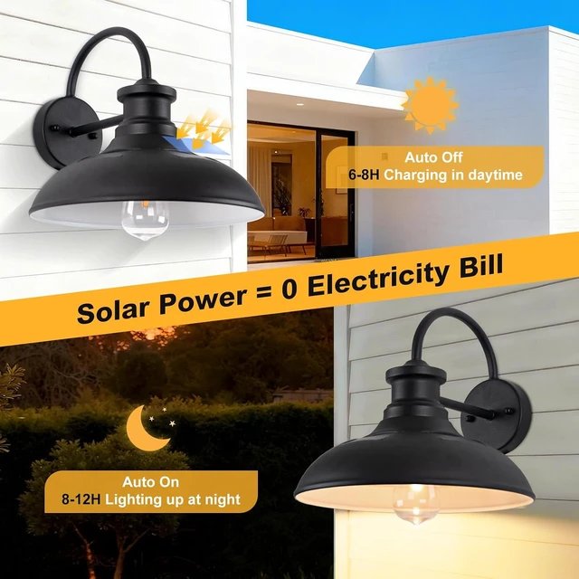 Alt view image 2 of 7 - 12" Dusk to Dawn Solar Barn Light Outdoor Farmhouse Gooseneck Barn Light