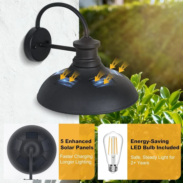 Alt view image 3 of 7 - 12" Dusk to Dawn Solar Barn Light Outdoor Farmhouse Gooseneck Barn Light