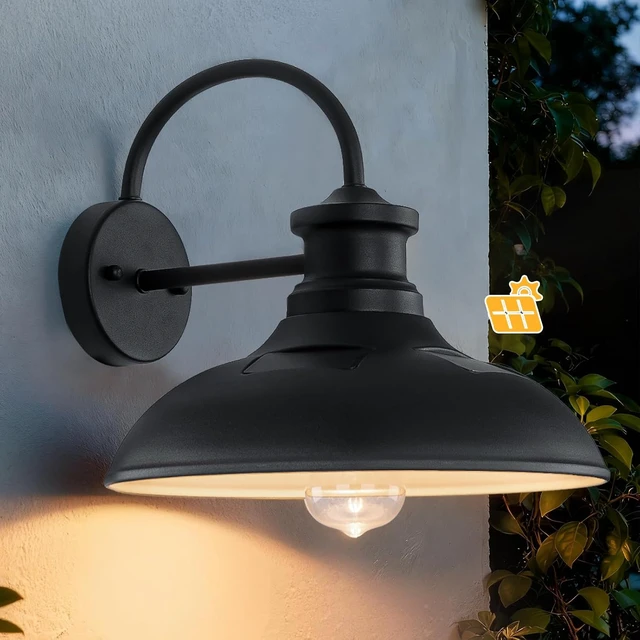 Alt view image 7 of 7 - 12" Dusk to Dawn Solar Barn Light Outdoor Farmhouse Gooseneck Barn Light