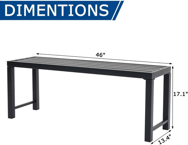 Alt view image 2 of 7 - Set of 2 Black Outdoor Backless Metal Benches Weatherproof Patio Garden Bench for Backyard, Porch, Plant Stand & Holder