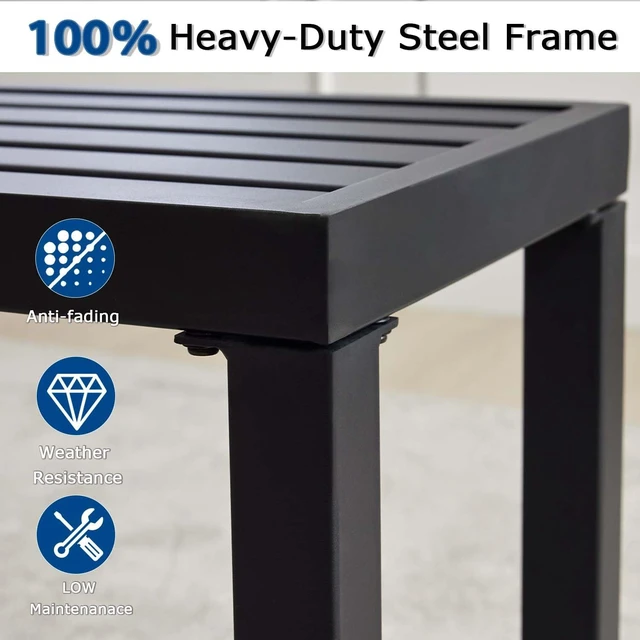 Alt view image 4 of 7 - Set of 2 Black Outdoor Backless Metal Benches Weatherproof Patio Garden Bench for Backyard, Porch, Plant Stand & Holder
