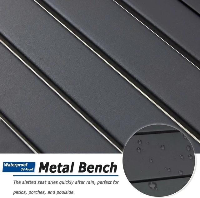 Alt view image 7 of 7 - Set of 2 Black Outdoor Backless Metal Benches Weatherproof Patio Garden Bench for Backyard, Porch, Plant Stand & Holder