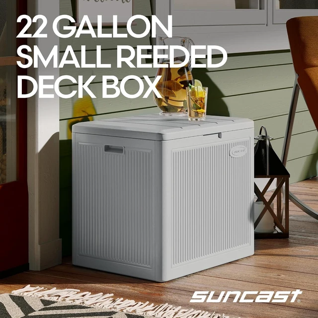 Alt view image 2 of 7 - 22 Gal Small Resin Reeded Outdoor Storage Deck Box, French Gray