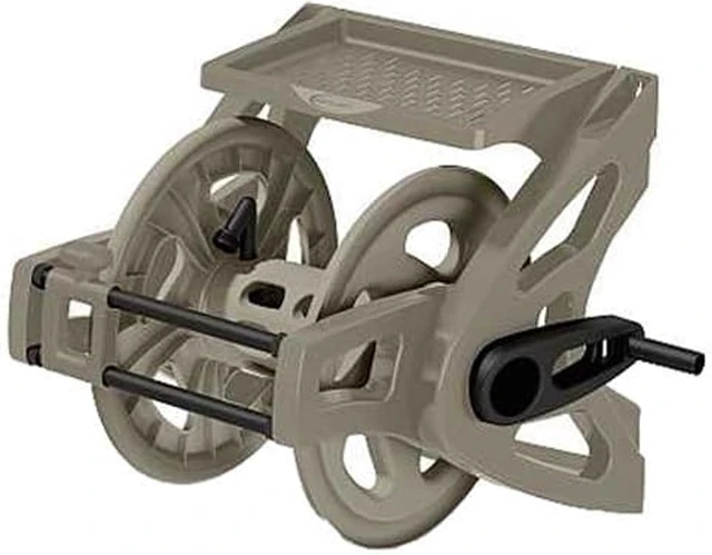 Main image of Slide Trak Wall-Mount Garden Hose Reel with Storage Tray, Dark Taupe Holds 175 Ft of 5/8" Vinyl Hoses for Lawn & Yard