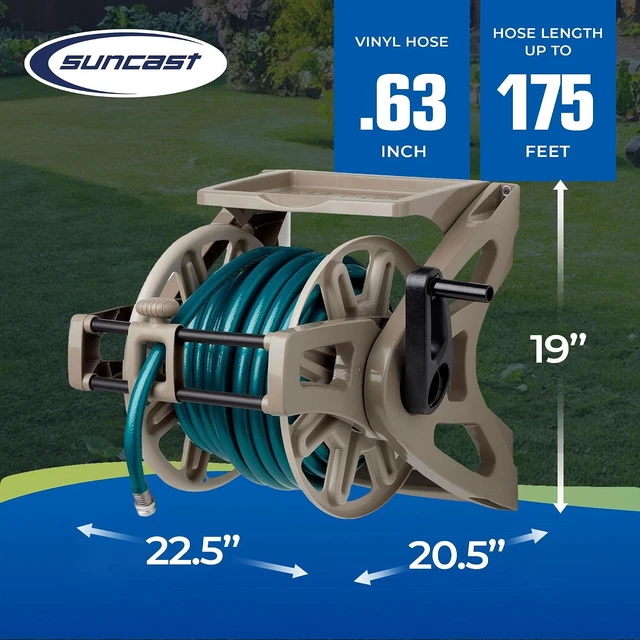 Alt view image 3 of 7 - Slide Trak Wall-Mount Garden Hose Reel with Storage Tray, Dark Taupe Holds 175 Ft of 5/8" Vinyl Hoses for Lawn & Yard