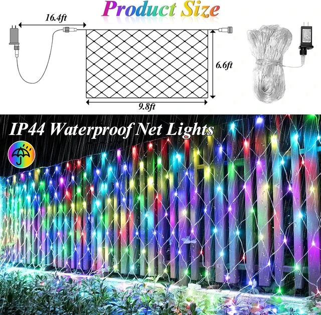 Alt view image 5 of 7 - 9.8FT x 6.6FT Connectable 204 LED Christmas Net Lights Outdoor