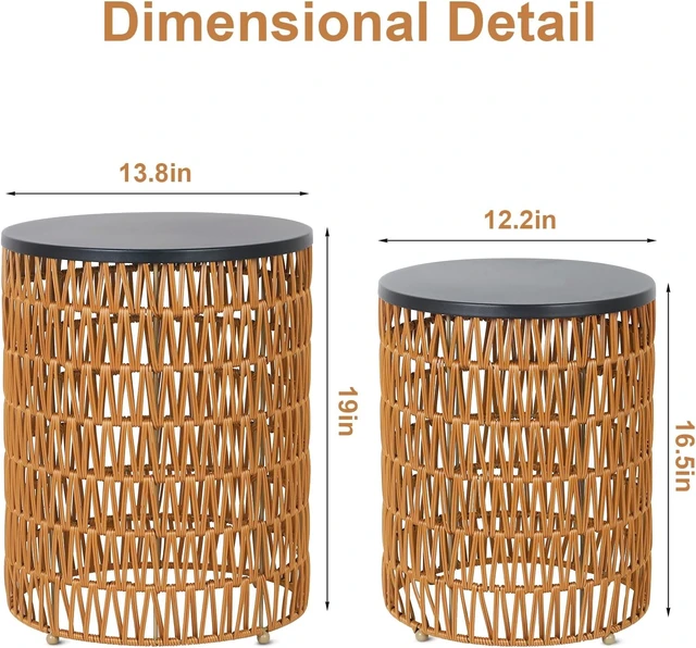 Alt view image 2 of 7 - 2-Pack Outdoor Side End Table with Dimmable Remote Light & Timing Small Round Plastic Rattan Accent Bistro Desk for Poolside, Backyard, Balcony, Gazebo, Indoor