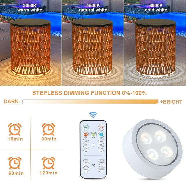 Alt view image 5 of 7 - 2-Pack Outdoor Side End Table with Dimmable Remote Light & Timing Small Round Plastic Rattan Accent Bistro Desk for Poolside, Backyard, Balcony, Gazebo, Indoor