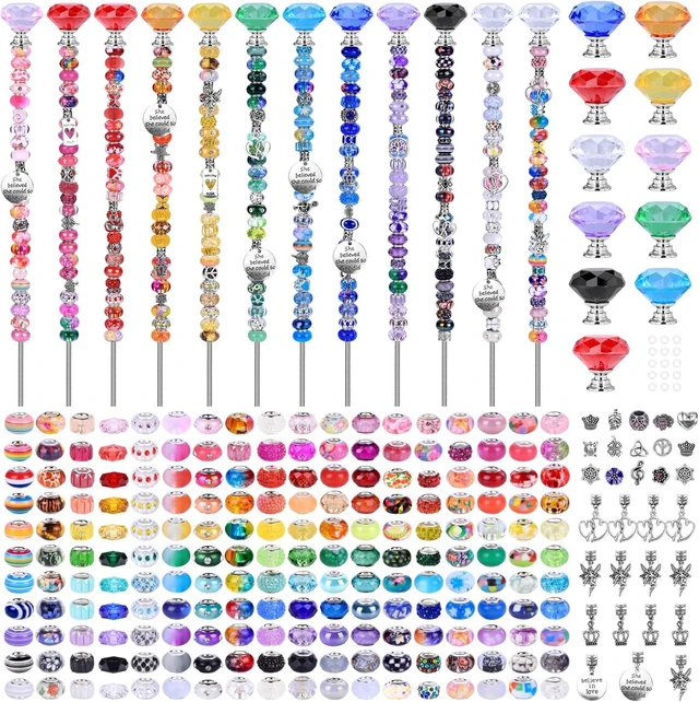Main image of Colorful DIY Crystal Beaded Fairy Wand Garden Stakes Kit with Assembly Guide, 12 or 10 Inch Threaded Rods, Outdoor Decoration Set (275, Rainbow+Diamond Top)