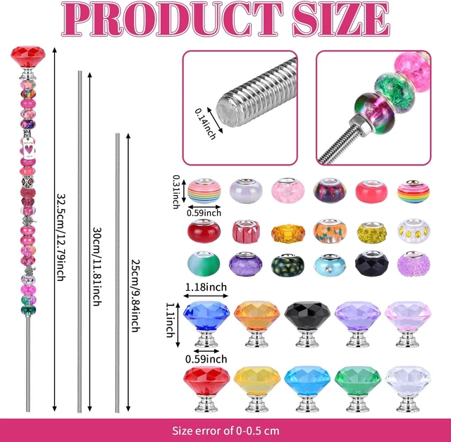 Alt view image 2 of 6 - Colorful DIY Crystal Beaded Fairy Wand Garden Stakes Kit with Assembly Guide, 12 or 10 Inch Threaded Rods, Outdoor Decoration Set (275, Rainbow+Diamond Top)