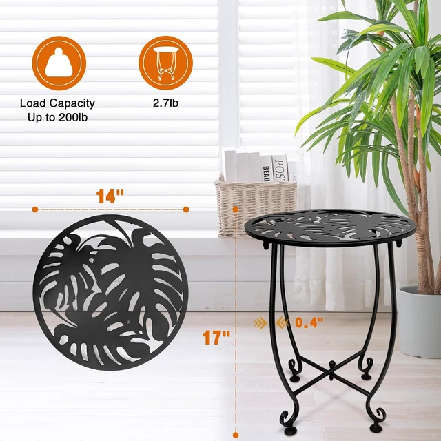 Alt view image 3 of 7 - 2 Pack 14 Inch Round Metal Outdoor Side Table Anti-Rust Waterproof Accent Table for Patio, Balcony, Yard, Porch, Small Spaces, Easy Assembly