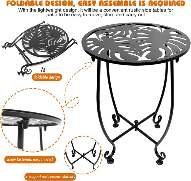 Alt view image 5 of 7 - 2 Pack 14 Inch Round Metal Outdoor Side Table Anti-Rust Waterproof Accent Table for Patio, Balcony, Yard, Porch, Small Spaces, Easy Assembly