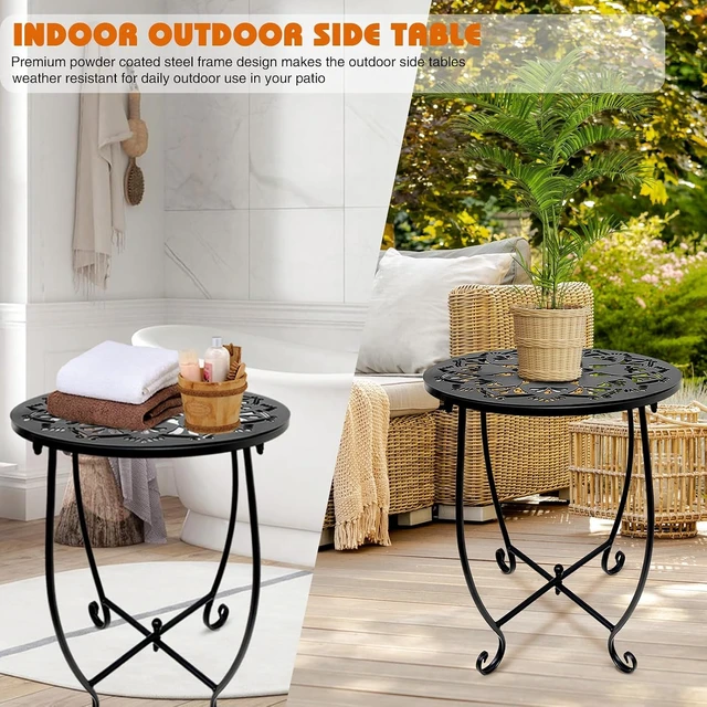 Alt view image 6 of 7 - 2 Pack 14" Round Outdoor Side Tables Weather Resistant Metal Patio End Table for Yard, Porch, Balcony, Garden, Bedside & Plant Stand