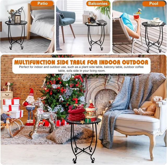 Alt view image 6 of 7 - 2 Pack 14 Inch Round Metal Outdoor Side Table Anti-Rust Waterproof Accent Table for Patio, Balcony, Yard, Porch, Small Spaces, Easy Assembly