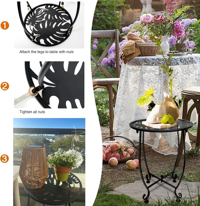 Alt view image 7 of 7 - 2 Pack 14 Inch Round Metal Outdoor Side Table Anti-Rust Waterproof Accent Table for Patio, Balcony, Yard, Porch, Small Spaces, Easy Assembly