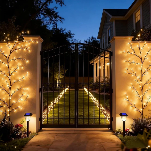 Alt view image 4 of 7 - 5.9ft 96 LED Solar Willow Vine Light Outdoor Warm White Tree Branch Lights