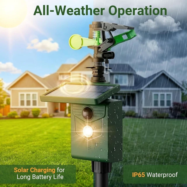 Alt view image 4 of 7 - Solar Motion Activated Sprinkler Animal Repellent Outdoor Deer Cat Dog Fox Deterrent with Flashing Lights for Garden Yard Lawn, 1 Pack