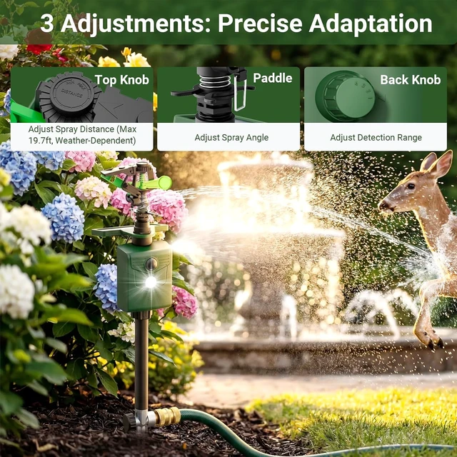 Alt view image 3 of 7 - Solar Motion Activated Sprinkler Animal Repellent Outdoor Deer Cat Dog Fox Deterrent with Flashing Lights for Garden Yard Lawn, 1 Pack