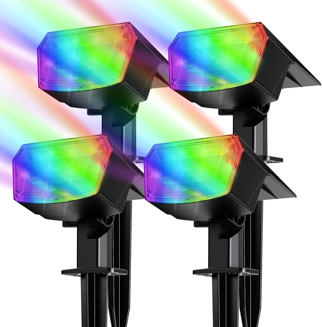 Main image of 4 Pack RGB Solar Spot Lights Outdoor LED Landscape Spotlights